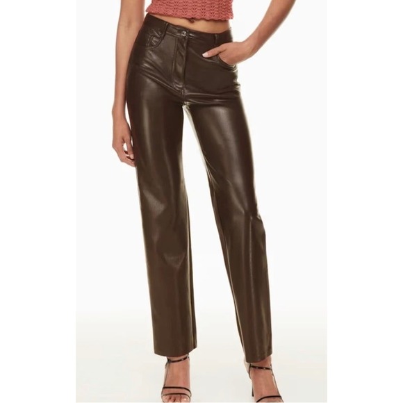Wilfred Pants - Wilfred Aritzia Melina Pant Vegan Leather High Rise Straight Leg Brown Size 6‎
